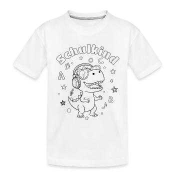 Schulkind - Dino mit Kopfhörern zum ausmalen  - Kinder Premium Bio T-Shirt - Weiß - Vorne