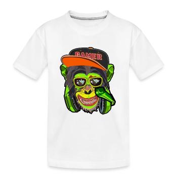 Gamer monkey with cool glasses and handset T-shirt - Kids' Premium Organic T-Shirt - white - Front