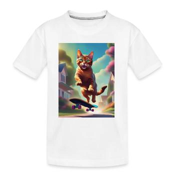 Katze Skateboaring - Kinder Premium Bio T-Shirt - Weiß - Vorne