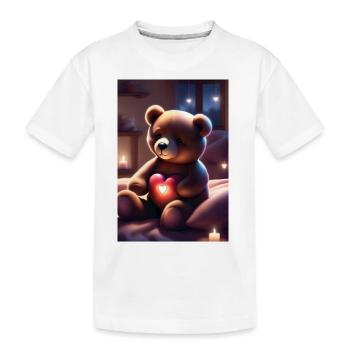 Ours en peluche tenant un cœur - T-shirt bio Premium Enfant - blanc - Devant