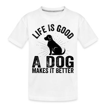 Das Leben ist lustig gut Ein Hund macht es besser Hundeliebhaber - Kinder Premium Bio T-Shirt - Weiß - Vorne
