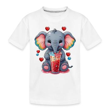 Un petit éléphant mignon boit de la limonade - T-shirt bio Premium Enfant - blanc - Devant