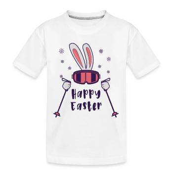 Happy Easter from Skiing Rabbit with ski poles - Kids' Premium Organic T-Shirt - white - Front