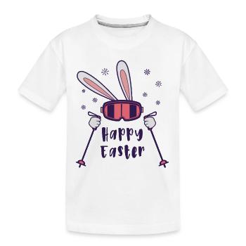 Joyeuses Pâques de la part du lapin de ski avec bâtons de ski - T-shirt bio Premium Enfant - blanc - Devant