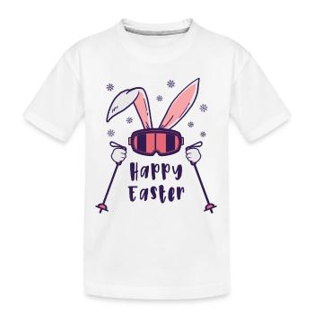 Joyeuses Pâques de la part du lapin de ski avec bâtons de ski - T-shirt bio Premium Enfant - blanc - Devant