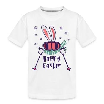 Happy Easter from Skiing Rabbit with ski poles - Kids' Premium Organic T-Shirt - white - Front