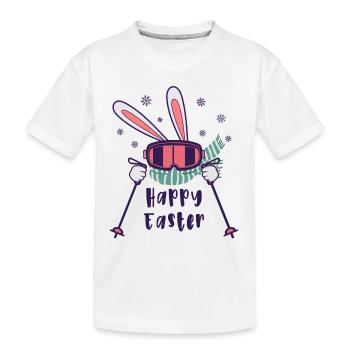 Joyeuses Pâques de la part du lapin de ski avec bâtons de ski - T-shirt bio Premium Enfant - blanc - Devant