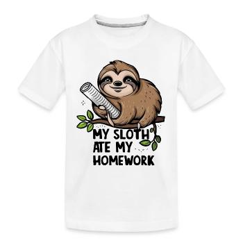 Mein Faultier hat meine Hausaufgaben gegessen - Kinder Premium Bio T-Shirt - Weiß - Vorne
