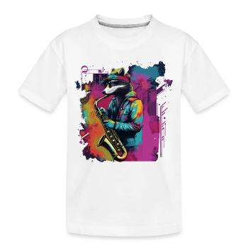 Waschbär Saxophon Jazz Musiker Saxophonist Swing - Kinder Premium Bio T-Shirt - Weiß - Vorne