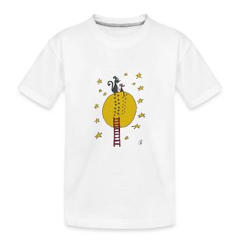 Squiti die schwarze Katze mit Maus auf dem Mond - Kinder Premium Bio T-Shirt - Weiß - Vorne