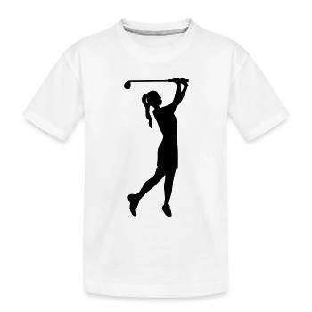 Golferin Silhouette, Golf Abschlag Damen Golf  - Kinder Premium Bio T-Shirt - Weiß - Vorne