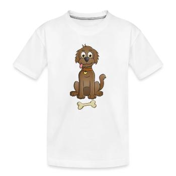 Image joyeuse d’un chien brun avec de l’os - T-shirt bio Premium Enfant - blanc - Devant