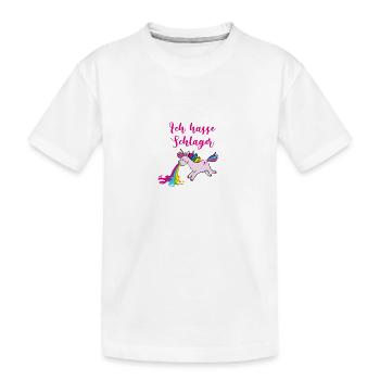 schlager,ich hasse schlager,,kotzendes einhorn - Kinder Premium Bio T-Shirt - Weiß - Vorne