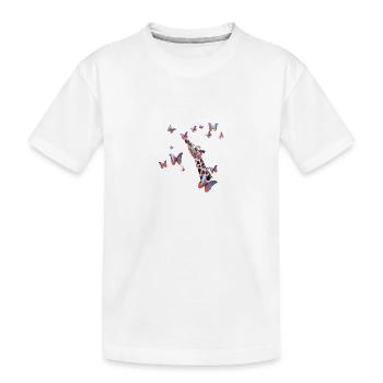 giraffe, schmetterlinge,hals,fliegen,bunt,malerei - Kinder Premium Bio T-Shirt - Weiß - Vorne