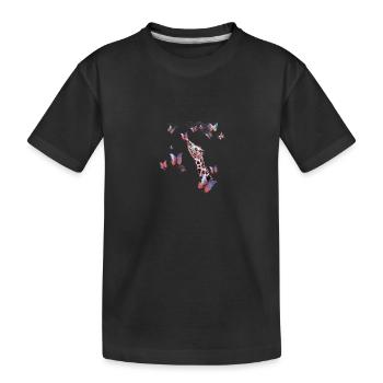 giraffe, schmetterlinge,hals,fliegen,bunt,malerei - Kinder Premium Bio T-Shirt - Schwarz - Vorne
