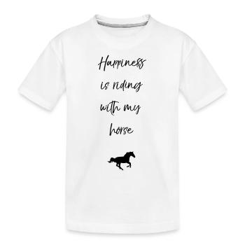 Le bonheur, c’est monter avec mon cheval - T-shirt bio Premium Enfant - blanc - Devant