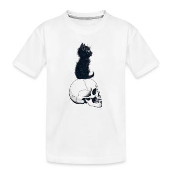 Chaton mignon assis sur un crâne - T-shirt bio Premium Enfant - blanc - Devant
