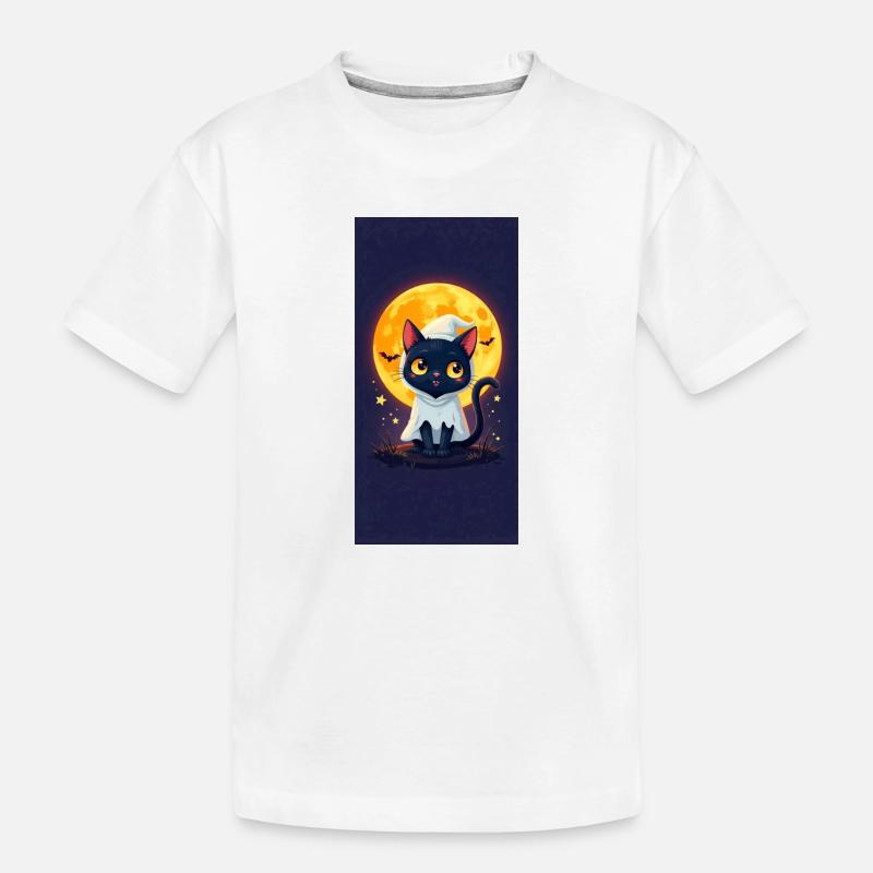 Moonlight Cat in Ghost Cloak - Kids' Premium Organic T-Shirt - white
