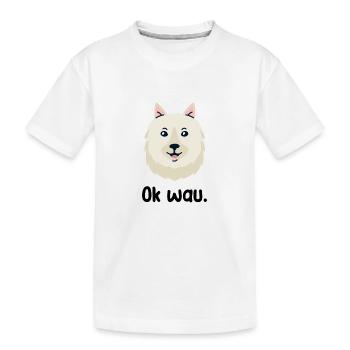 Ok wau mit American Eskimo Hundeliebhaber - Kinder Premium Bio T-Shirt - Weiß - Vorne