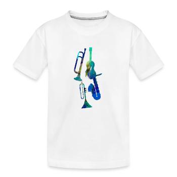 Jazz,Instrumente,Trompete,Guitarre,Saxophon - Kinder Premium Bio T-Shirt - Weiß - Vorne