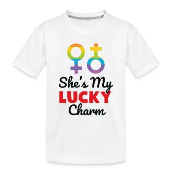 Sie ist mein Glücksbringer LGBTQ Regenbogen-Stolz-T-Shirt - Kinder Premium Bio T-Shirt - Weiß - Vorne