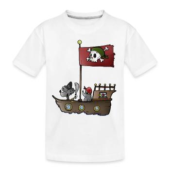 Bateau pirate avec la souris et la taupe - T-shirt bio Premium Enfant - blanc - Devant