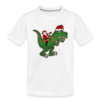 Santa riding dinosaur Trex Christmas fun - Kids' Premium Organic T-Shirt - white - Front