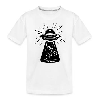Ufo Cyclist Bike Hijacking Alien Bicycle Gift Idea - Kids' Premium Organic T-Shirt - white - Front