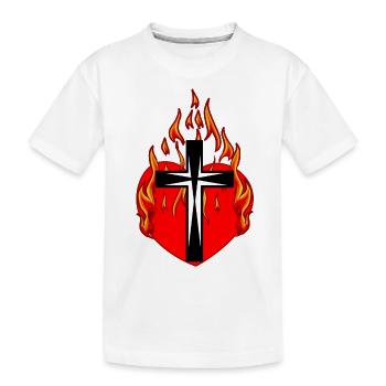 Croix, Croix, Jésus, Religion, Cœur, Feu, Flamme - T-shirt bio Premium Enfant - blanc - Devant