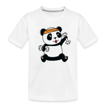 Pandabär trainiert mit Hanteln - Kinder Premium Bio T-Shirt - Weiß - Vorne