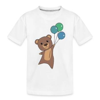 Bear flies up with balloons - Kids' Premium Organic T-Shirt - white - Front