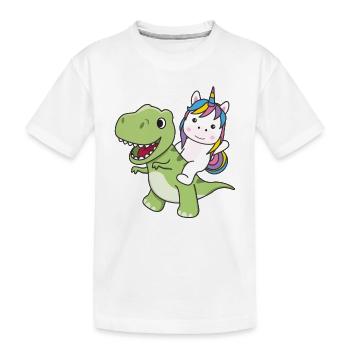 La licorne monte sur un dinosaure doux Trex avec des licornes - T-shirt bio Premium Enfant - blanc - Devant