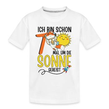 Süßer Fuchs Astronaut 7. Geburtstag Sonne Rakete - Kinder Premium Bio T-Shirt - Weiß - Vorne