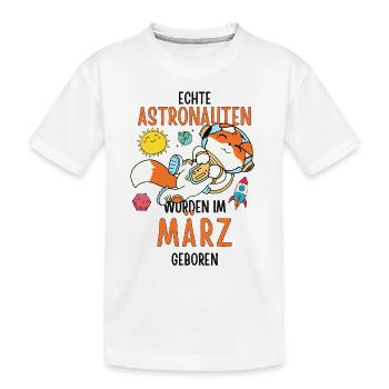 Im März geboren - Fuchs Astronaut im Weltall - Kinder Premium Bio T-Shirt - Weiß - Vorne
