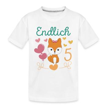 Endlich 5 Jahre Mädchen Geburtstagshirt Fuchs - Kinder Premium Bio T-Shirt - Weiß - Vorne