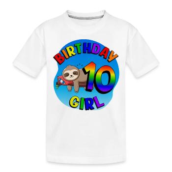 Anniversaire 10 Filles Mignon Bébé Paresseux - T-shirt bio Premium Enfant - blanc - Devant