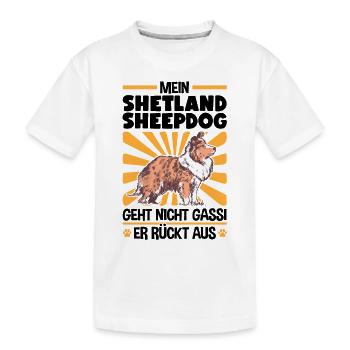 Shetland Sheepdog Gassi gehen Sheltie - Kinder Premium Bio T-Shirt - Weiß - Vorne