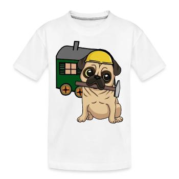 Baustelle Handwerker Hund Mops Bauwagen Job Hammer - Kinder Premium Bio T-Shirt - Weiß - Vorne