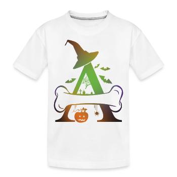 Personalisierter Halloween-Themenname initial, - Kinder Premium Bio T-Shirt - Weiß - Vorne