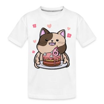 Mollige Katze Hält Eine Geburtstagstorte 6. - Kinder Premium Bio T-Shirt - Weiß - Vorne