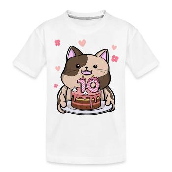 Mollige Katze Hält Eine Geburtstagstorte 10 Jahre - Kinder Premium Bio T-Shirt - Weiß - Vorne