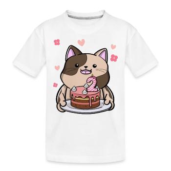 Mollige Katze Hält Eine Geburtstagstorte 2. - Kinder Premium Bio T-Shirt - Weiß - Vorne
