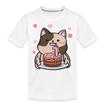 Mollige Katze Hält Eine Geburtstagstorte 1. Jahr - Kinder Premium Bio T-Shirt - Weiß - Vorne