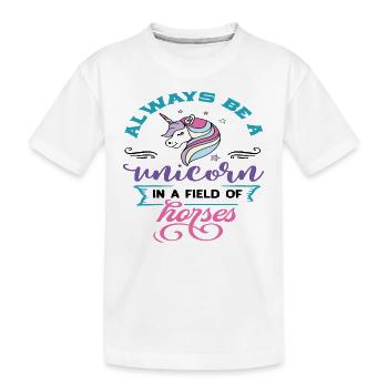 Sei immer ein Einhorn auf dem Feld der Pferde - Kinder Premium Bio T-Shirt - Weiß - Vorne