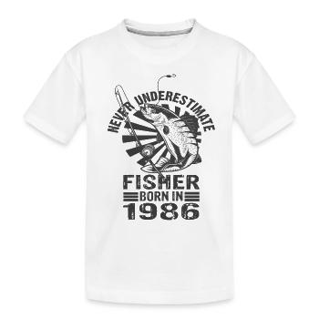 Never Underestimate Fisher Born In 1986 - Kinder Premium Bio T-Shirt - Weiß - Vorne