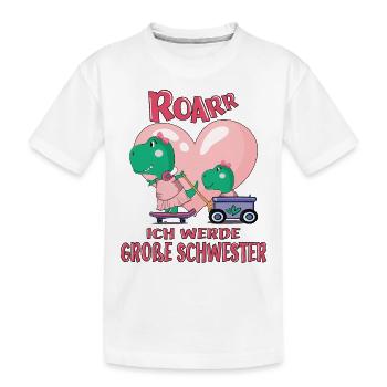 Bientôt annonce Grande Sœur Dino Frères et Sœurs - T-shirt bio Premium Enfant - blanc - Devant