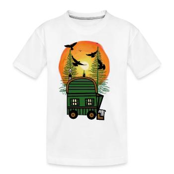 Bauwagen Naturfreund Freak Öko Haus Hütte wohnen - Kinder Premium Bio T-Shirt - Weiß - Vorne