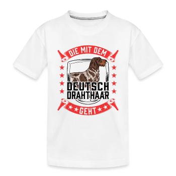 Die mit dem Deutsch Drahthaar geht Jagdhund - Kinder Premium Bio T-Shirt - Weiß - Vorne