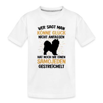 Samojede Glück anfassen Samojedenspitz - Kinder Premium Bio T-Shirt - Weiß - Vorne