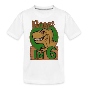 6yr T Rex Dinosaur Birthday Boy at 6 Years Old - Kids' Premium Organic T-Shirt - white - Front